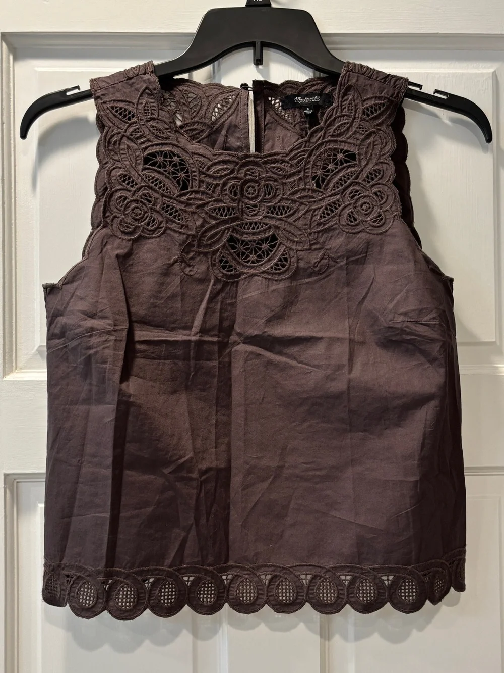 NWT Madewell Embroidered Shell Top in Poplin, size S Chocolate Plum